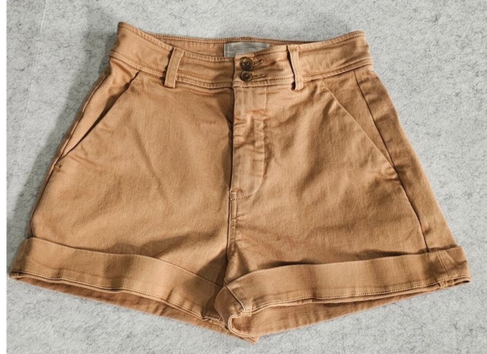 EVERLANE Organic Cotton High Rise Cuffed Utility Shorts Carob Brown, Safari Sz 0